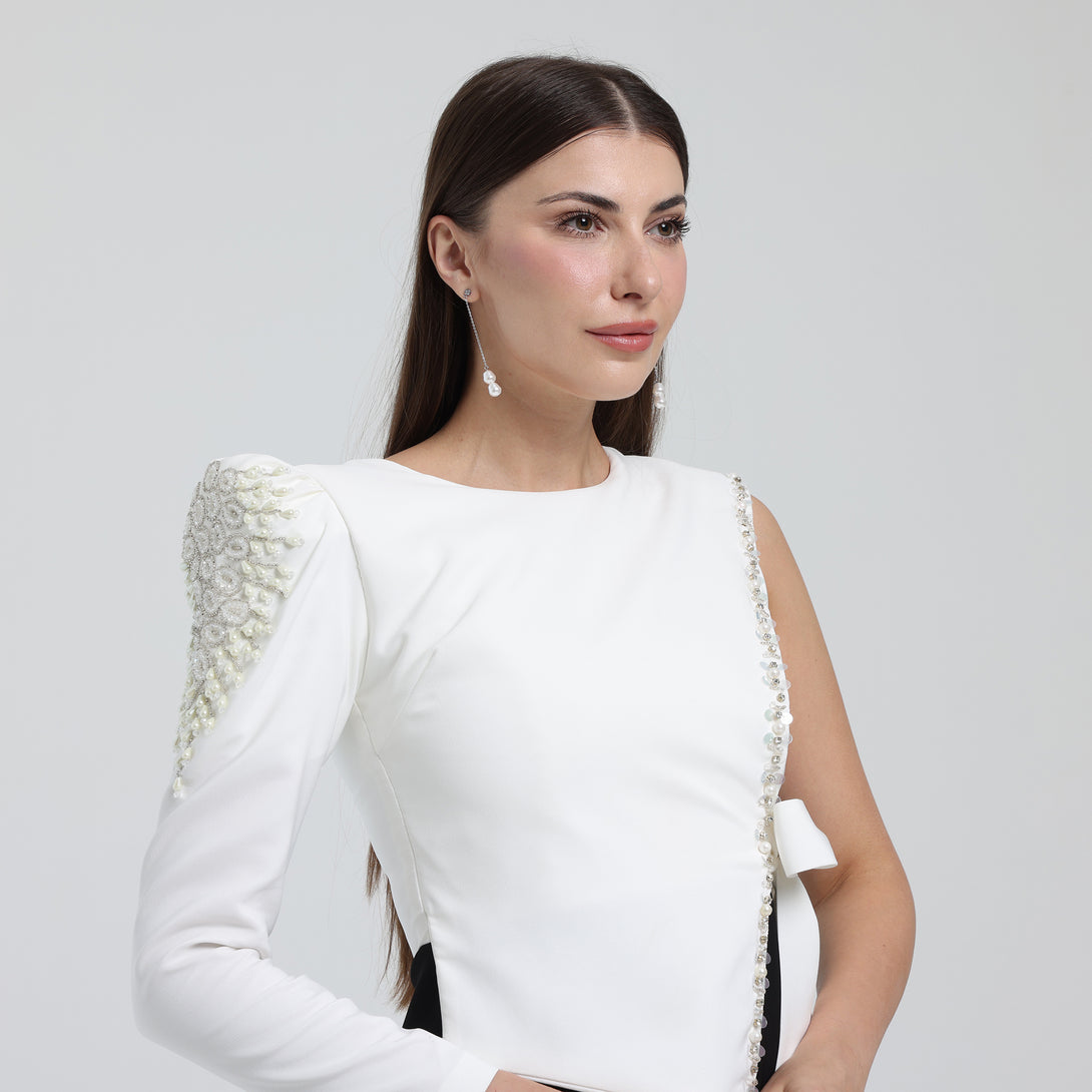 فستان بكم واحد مزين بشك - Rosemet