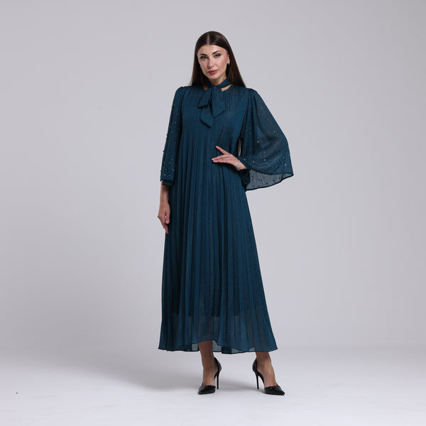فستان بليسية مزين بللولو - Rosemet