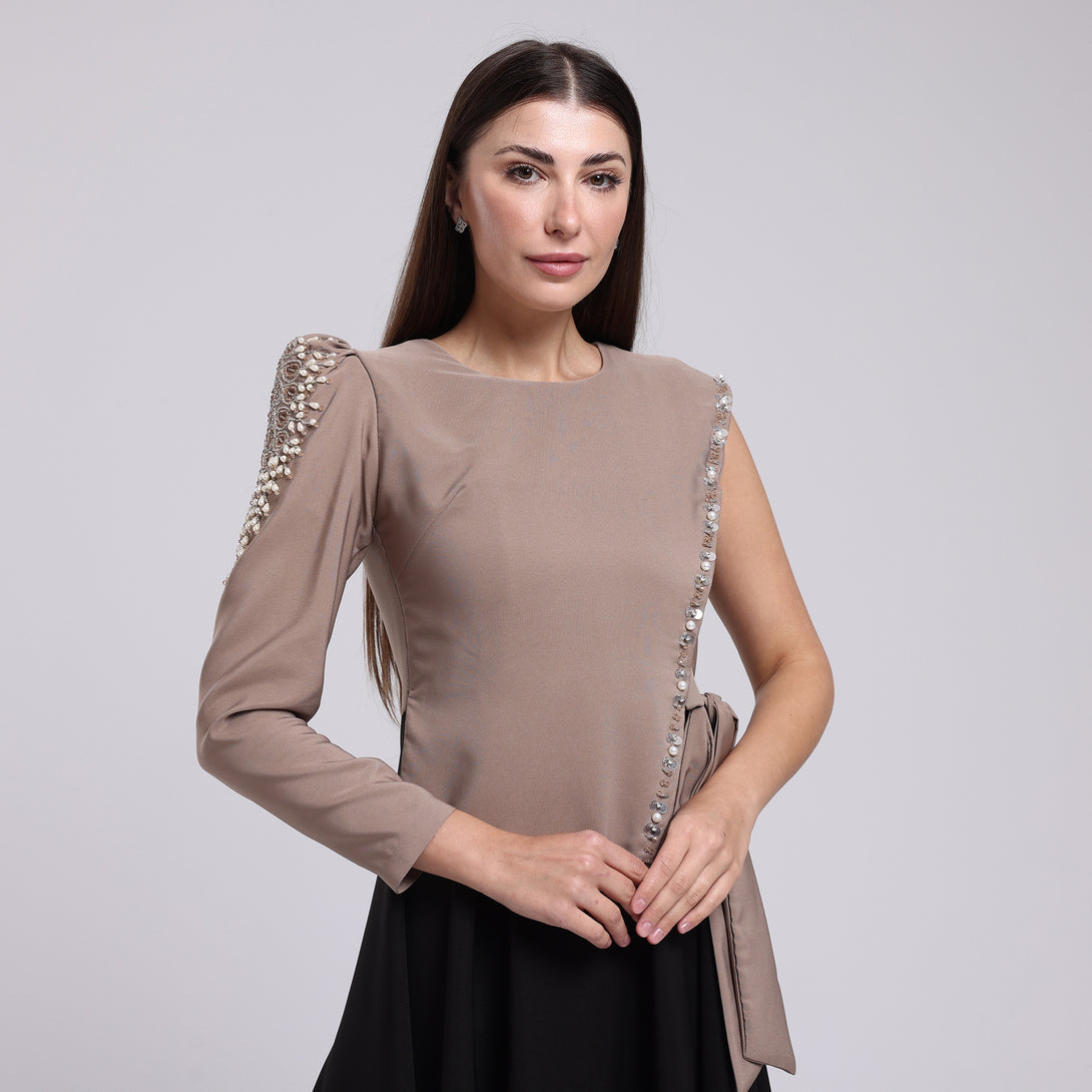 فستان بكم واحد مزين بشك - Rosemet
