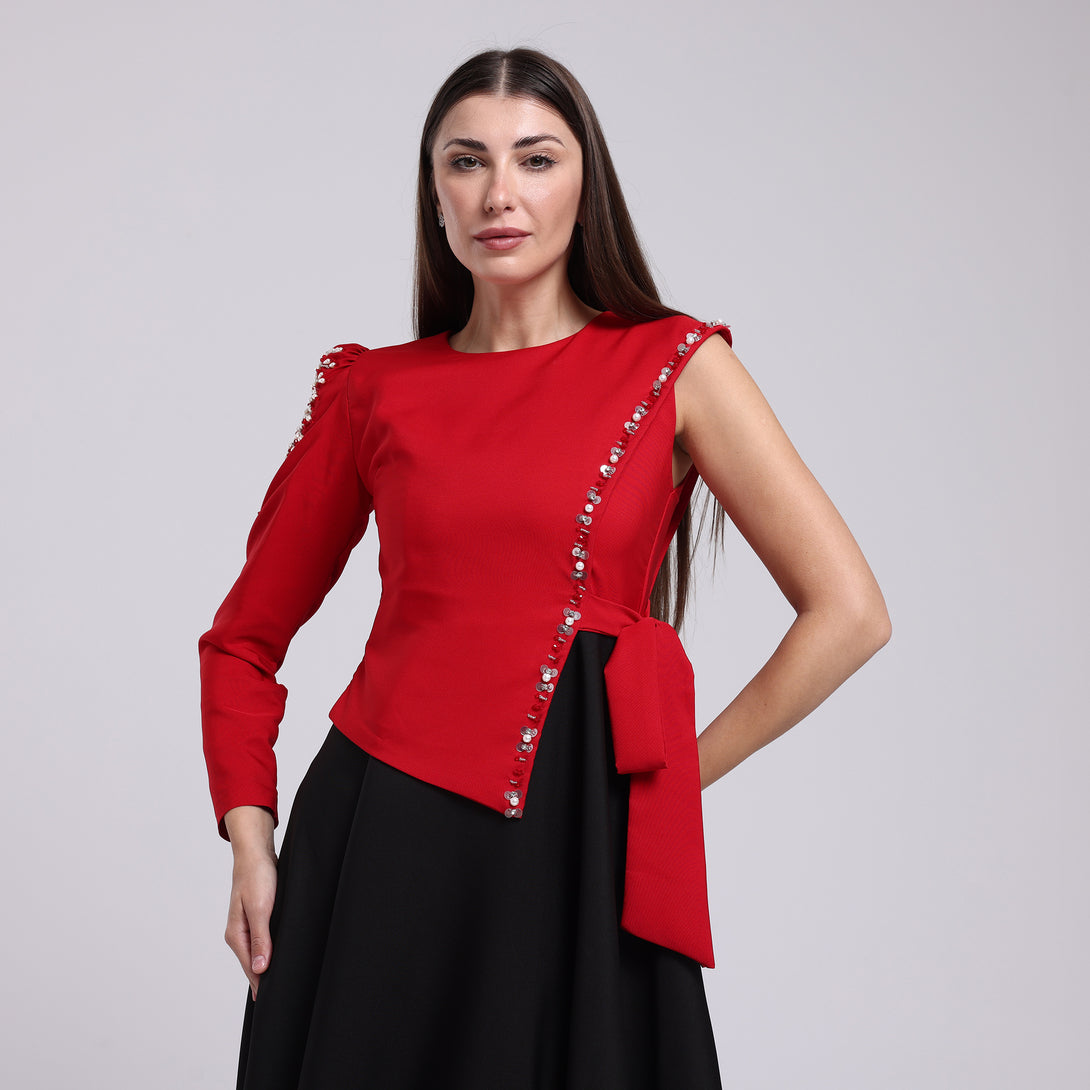 فستان بكم واحد مزين بشك - Rosemet