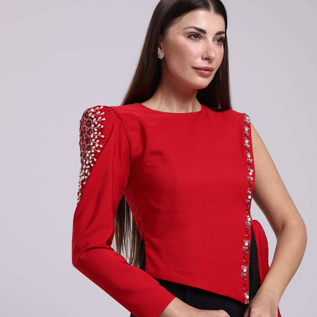 فستان بكم واحد مزين بشك - Rosemet