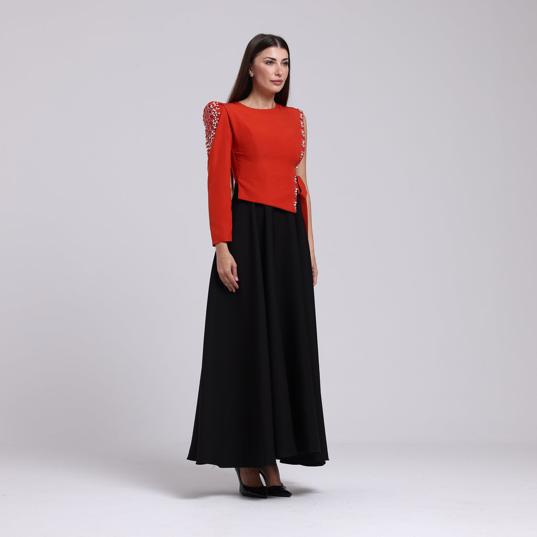 فستان بكم واحد مزين بشك - Rosemet