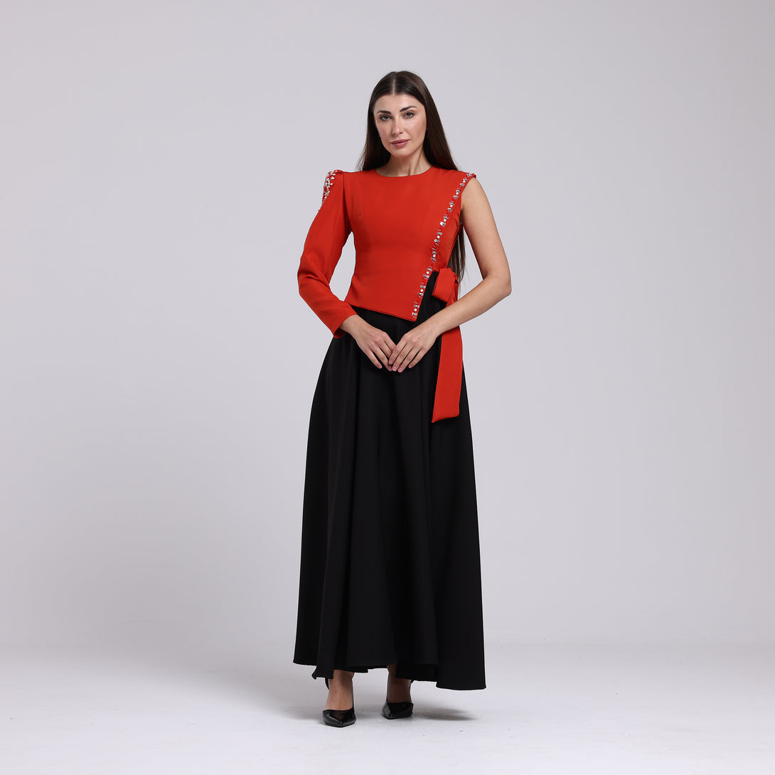 فستان بكم واحد مزين بشك - Rosemet