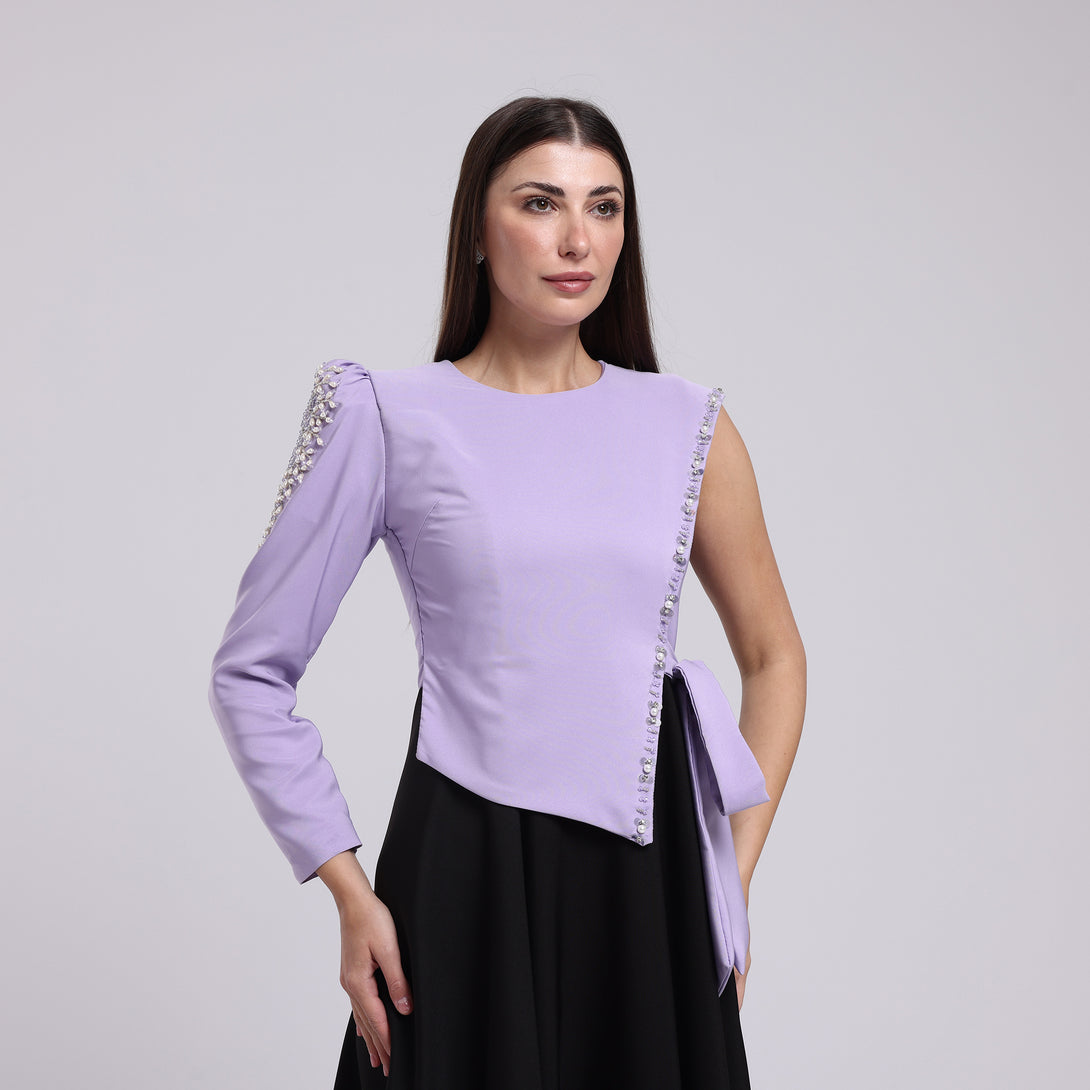 فستان بكم واحد مزين بشك - Rosemet
